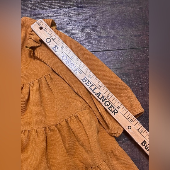 Vintage Handmade Girls 12-18M Corduroy Tiered Dress Mustard Yellow Boho Western - Picture 8 of 11